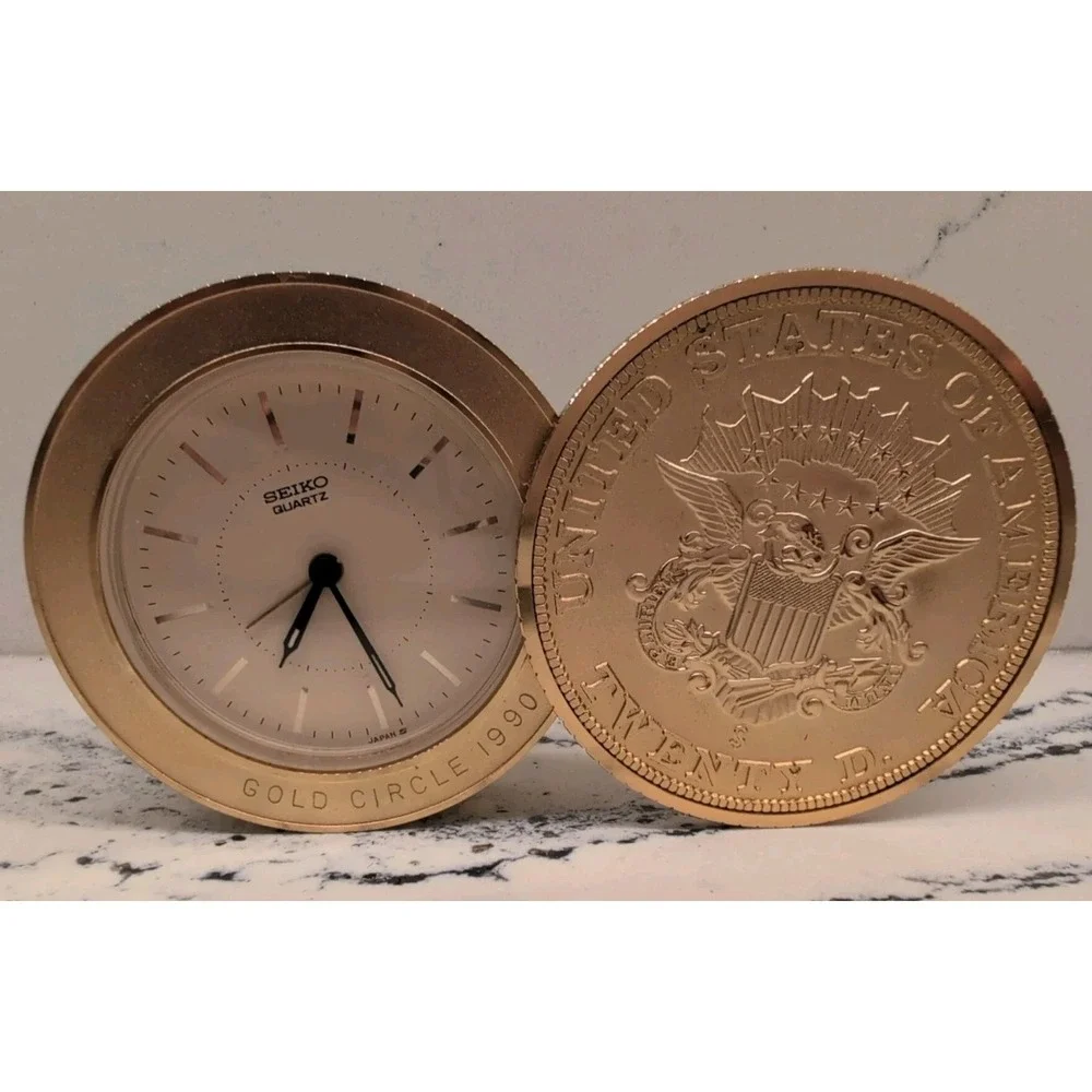 Seiko Quartz Twenty Dollar Coin Alarm Clock‎ Vintage Collectible